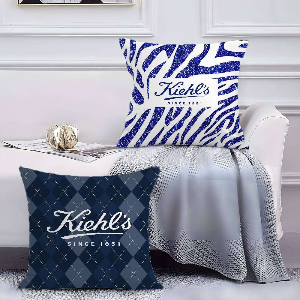 Light Pink And Elegant Print Kiehls-A Pillow Case Anti-dustmite Pillowcase Invisible zipper silky short plush Sofa cushion cover