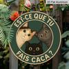 2D Flat, 1pc 7.87 Inch Round French Cat Aluminum Sign, "Did You Poop?" Vintage Decorative Plaque, Three Cats Playful French-Style Vintage Decor