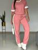 Women's Black White Stripe Short Sleeve Tracksuit Set Casual Loose Fit Top and Pants