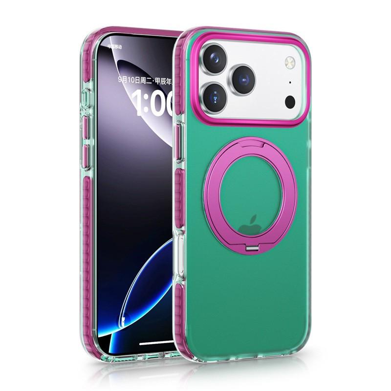 Phone Case IPhone 17 Pro Max Rotating Stand Magnetic Airbag Shockproof Color Contrast Full Protection