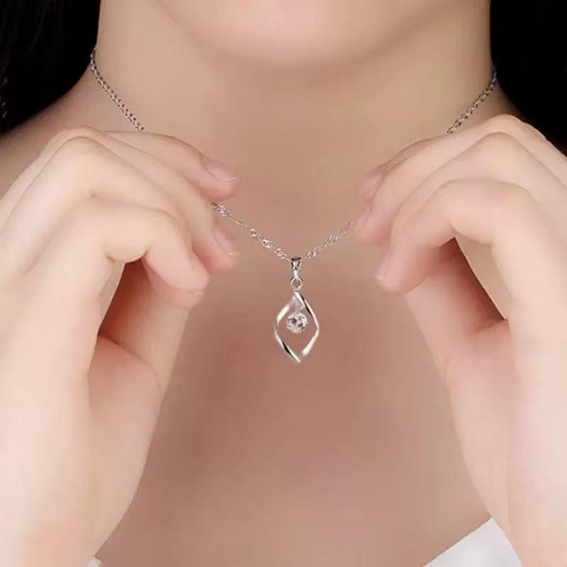 925 Silver Gold Plated Zircon Necklace for Women Birthday Party Gift