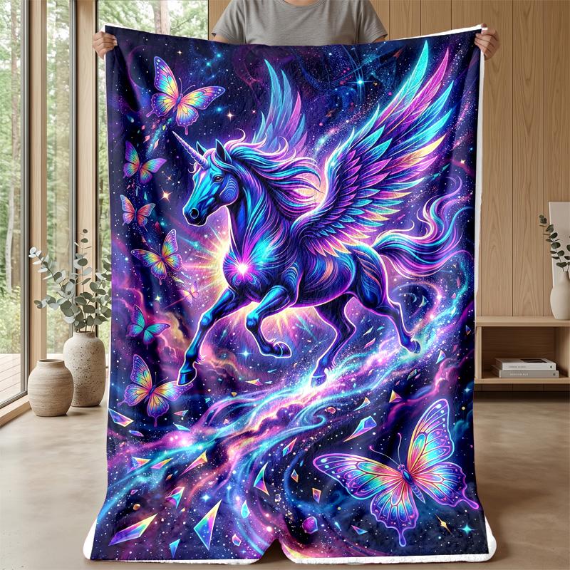 Winged Unicorn In Fantasy Garden Theme Blanket Lightweight Warm Flannel Blanket Decorative Throw Blanket for Home Decoration