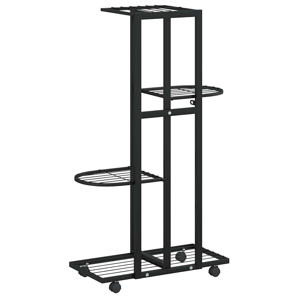 Vidaxl Kwietnik Z 4 Półkami I Kółkami, 44X23X80 Cm, Czarny, Żelazny