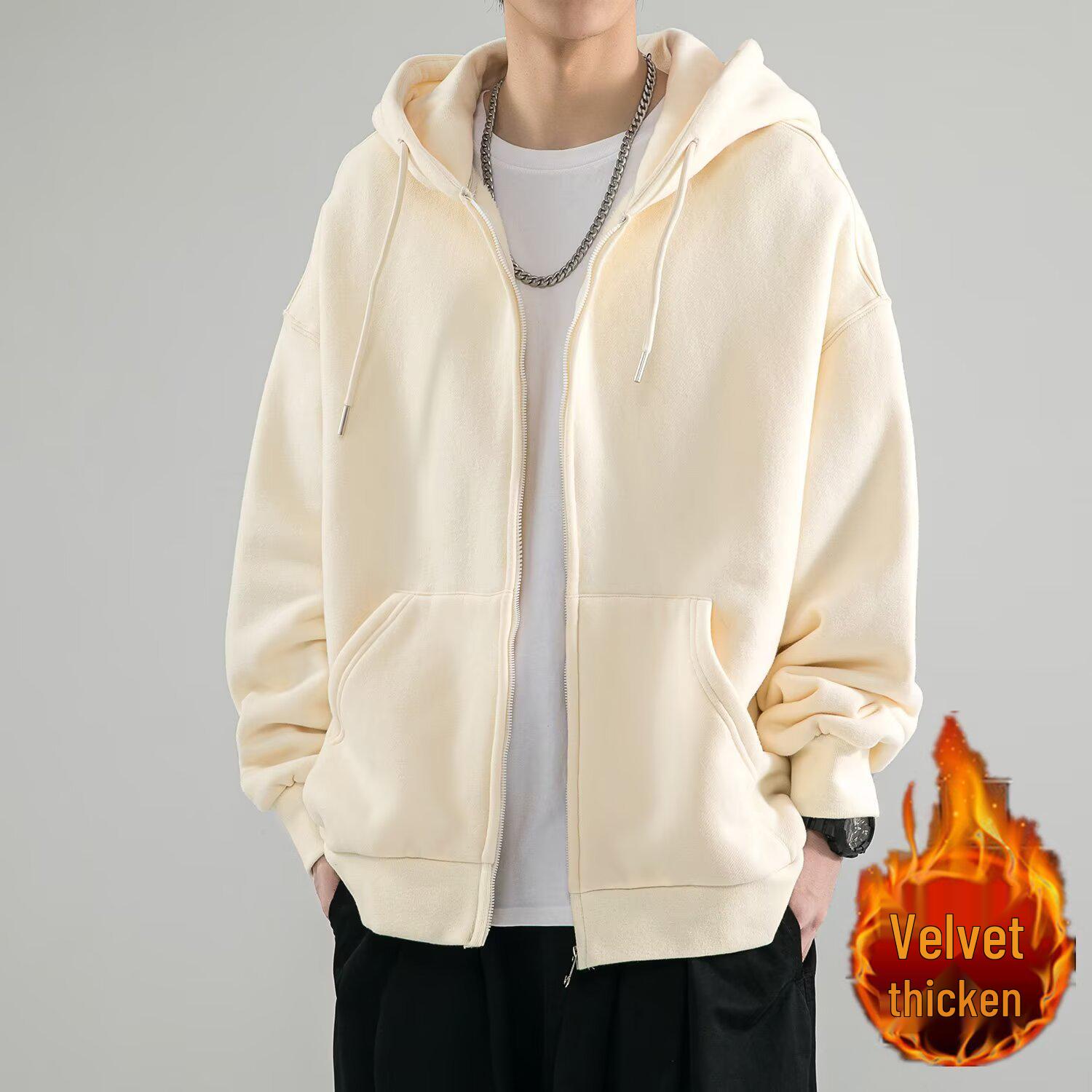 

Winter 2025 American-Style Men s Velvet Hooded Cardigan: Trendy, Stylish, Versatile Long-Sleeve Outerwear L