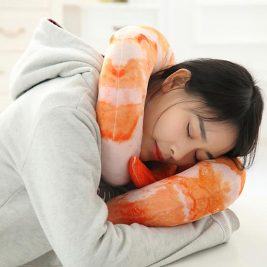 3D Shrimp Eggplant U Shaped Cushion Stuffed Plush Neck Travel Home Bed Toy