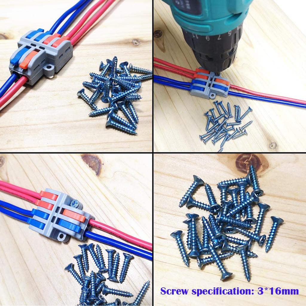 Lever 8pcs Spring Lever Connectors with Fixing CTRICALVER Cable Fast Wire Shiny Terminals Connectors, Screws, Connectors, 2-in/4-out Connectors,