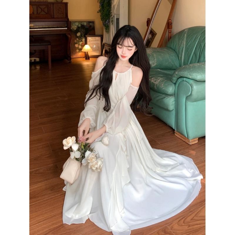 Spring and Summer Vacation Style Dress, Super Fairy Chiffon Hanging Neck, Shoulder Leakage, Waist and Thin Temperament, Gentle Travel To the Seaside