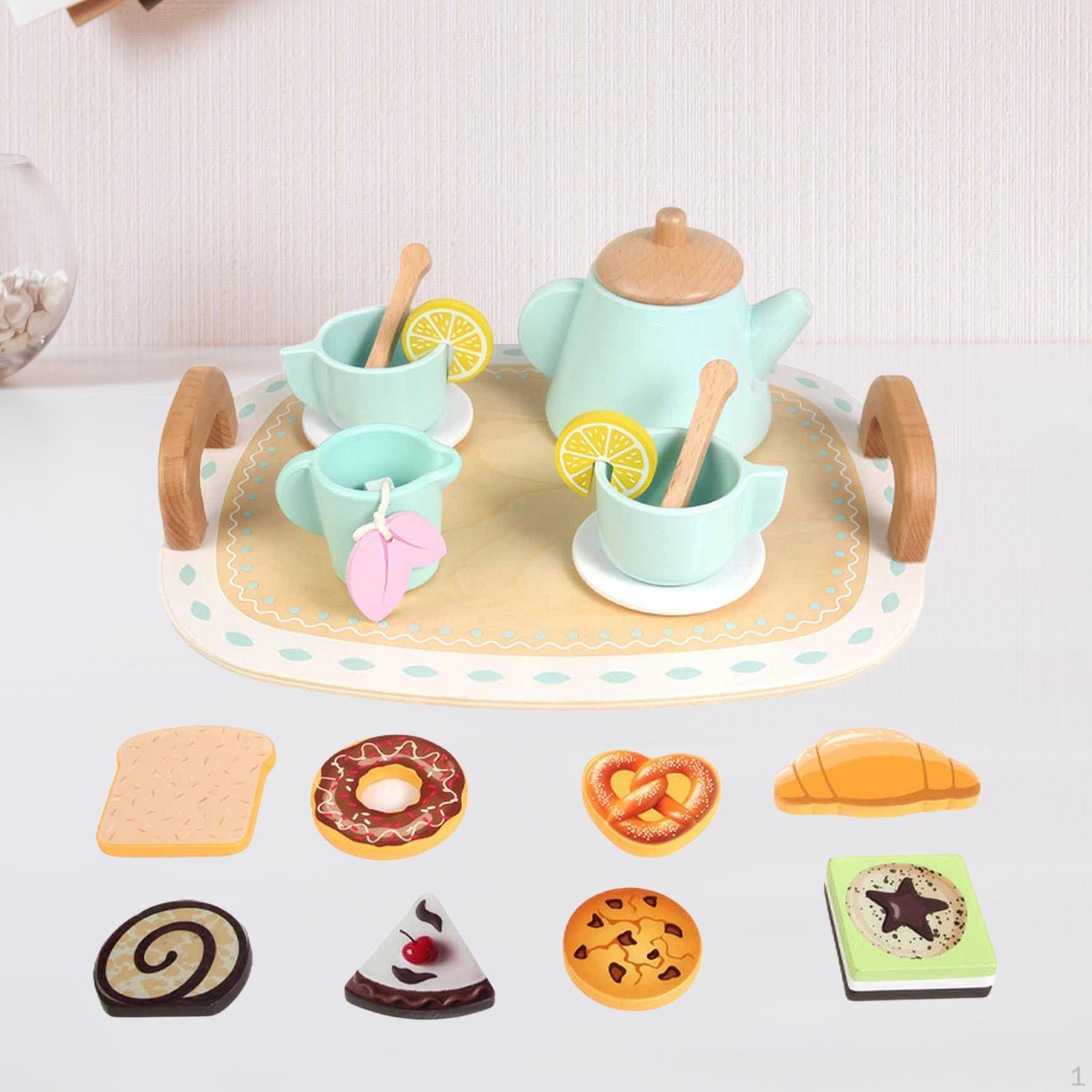 

Afternoon Tea Party Toy Set Developmental Wooden Early Learning Role Play Kitchen Playset for