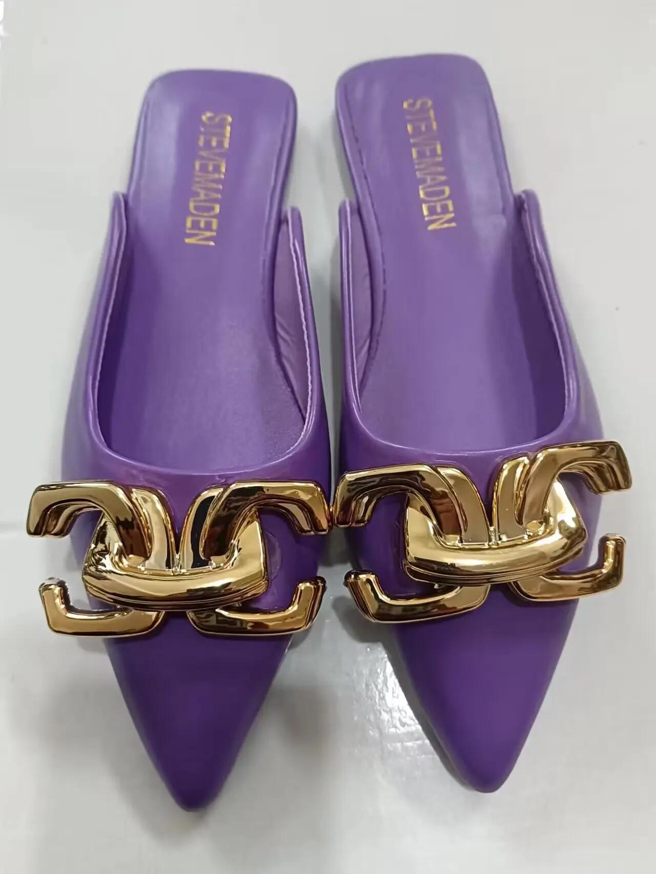 

Модные неглубокие современные тапочки, лето 2024, высококачественная женская обувь на низком каблуке, плоская подошва с сексуальными женскими тапочками Chinelos 40 фиолетовый