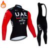 Team UAE Winter Long Sleeve Thermal Fleece Cycling Jersey Set Bib Pants Ropa Ciclismo Bicycle Clothing MTB Bike Jersey Uniform