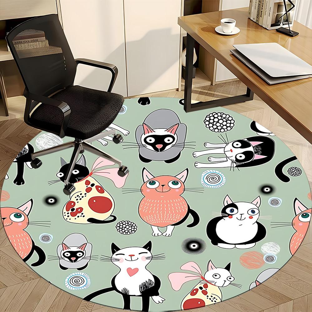 1pc Cat Pattern Office Round Rug, Carpet for Office, Gaming, Lightweight Round Floor Mat Yy260205084