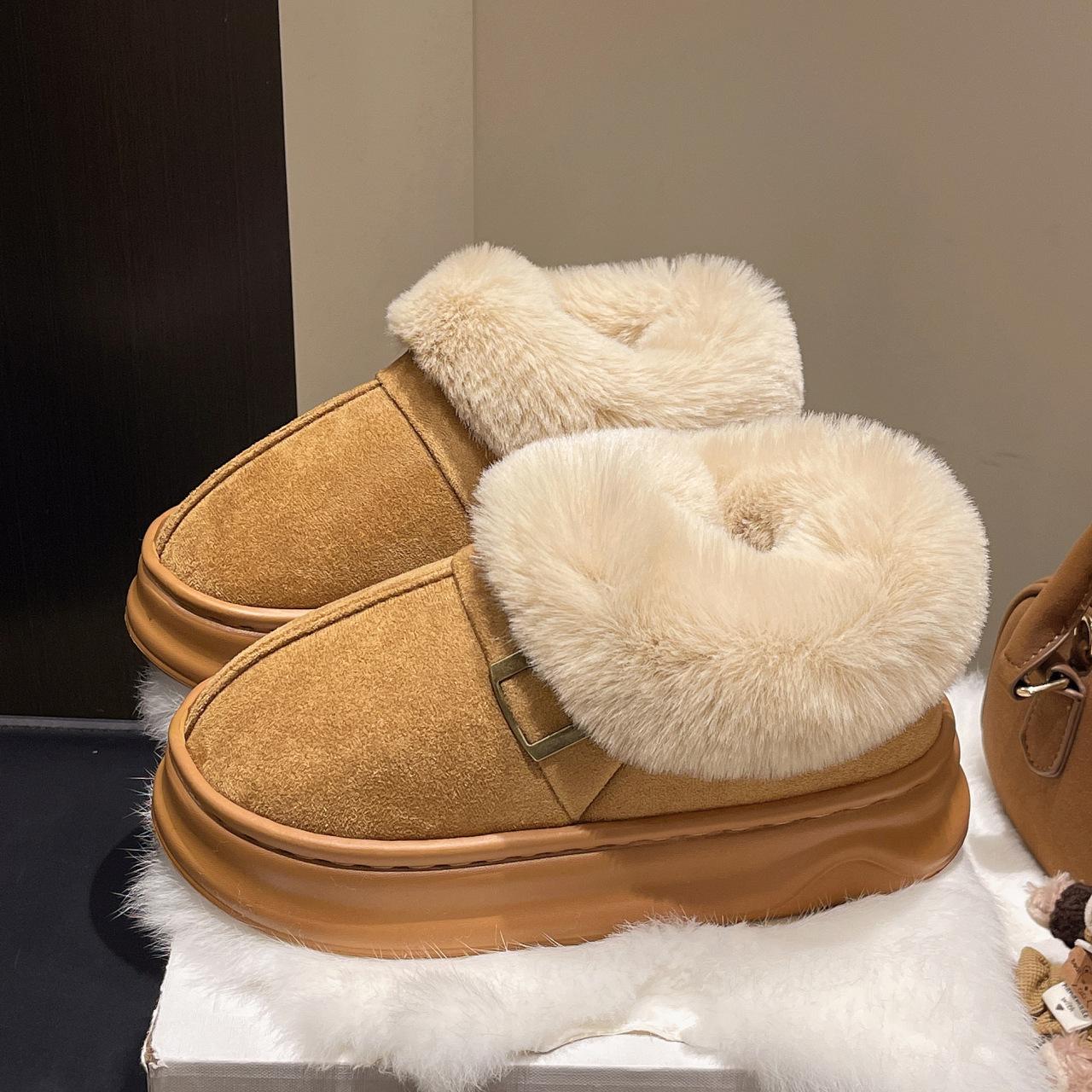 Полностью закрытые хлопковые туфли на каблуке женские зимние новая мода зимние ботинки верхняя одежда бархатная утолщенная подошва теплые хлопковые туфли женские 40-41 жёлтый 2690₽