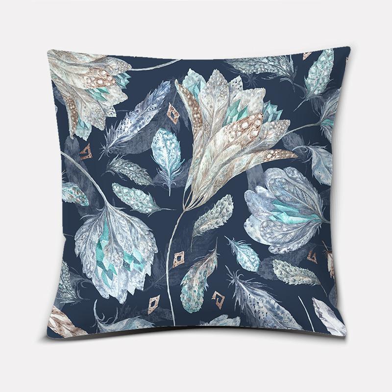 45x45cm Blaue Blume und Vogel Druck Quadratischer Kissenbezug Sofa Büro Heimdeko