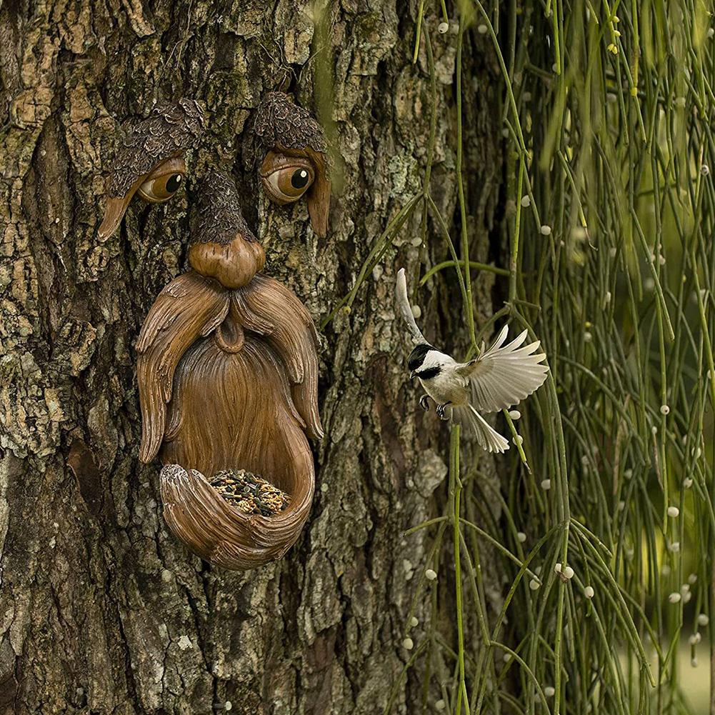 1 Pc Bird Feeder Unique Tree Face Bird Feeder Garden Yard Decoration Outdoor Whimsical Tree Hugger Sculpture Art Decor