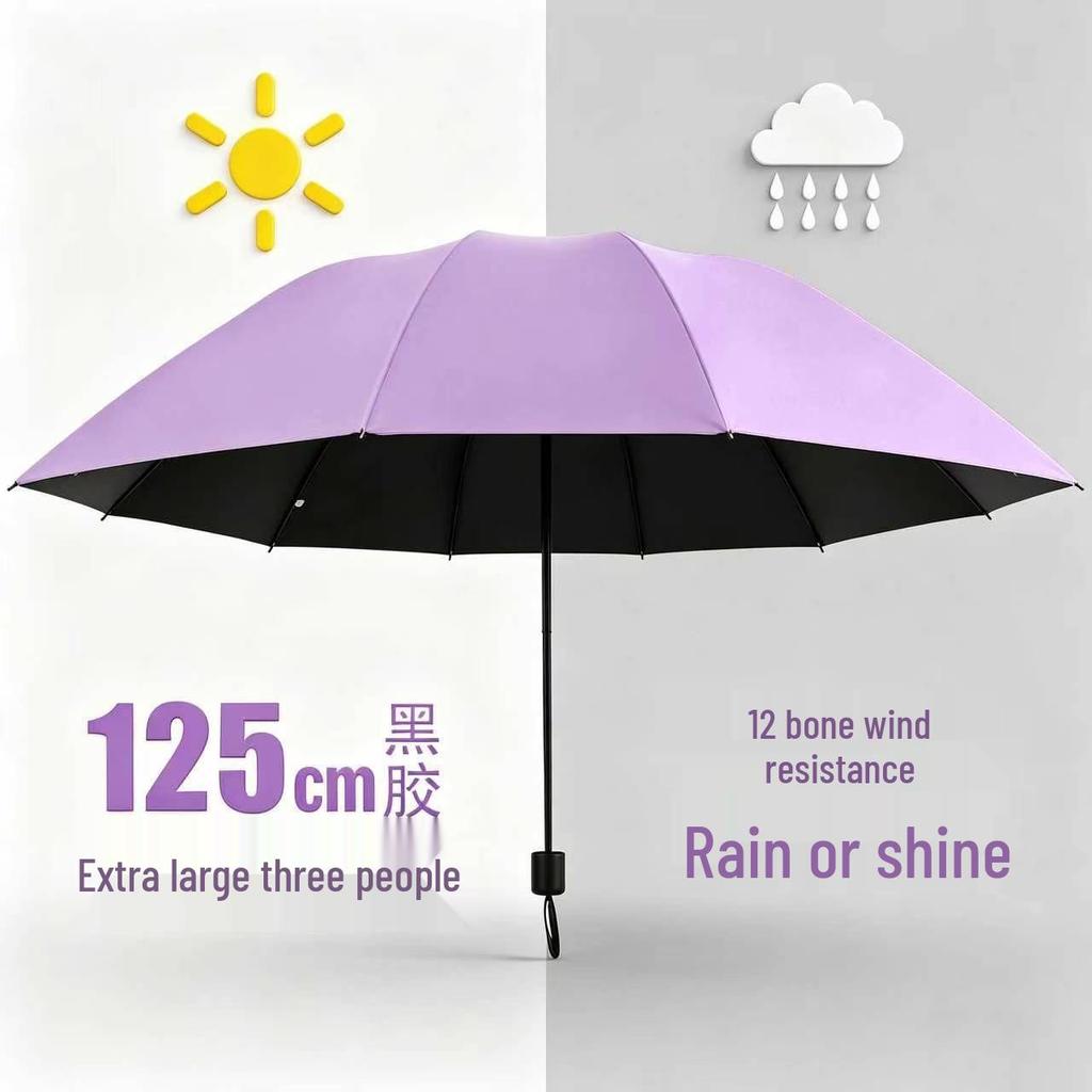 12-Rib Folding Umbrella for Sun and Rain Protection