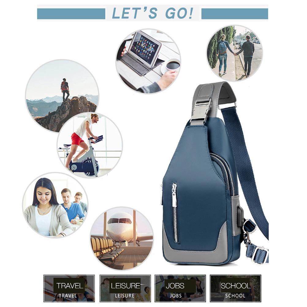 Men s Chest Bag Waterproof Oxford Cloth Crossbody Bag with Charging Port Headphone Jack