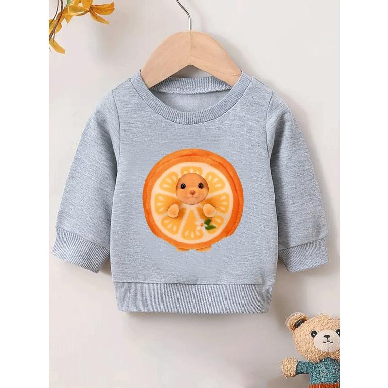 Cute Orange Rabbit Print | Thin Comfortable Round Neck Hoodie For 0-3 Year Old Baby Girls In Spring And Autumn