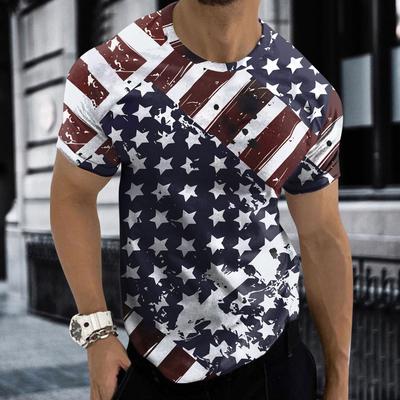 American Independence Day Men's Printed Fashionable Casual Round Neck Short Neeedle Eyes Sleeved T-shirt