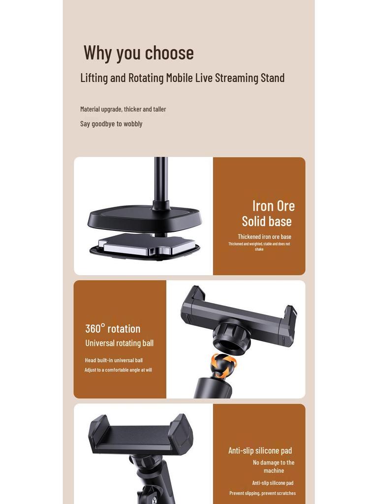 Rilipu Dual Device Adjustable Aluminum Phone Stand for Live Streaming and Overhead Shots