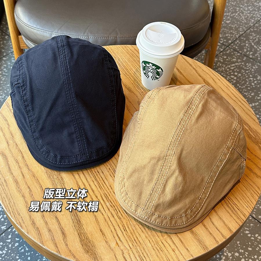 Four seasons pure cotton forward hat solid color retro British style newsboy hat women's simple and versatile literary beret men