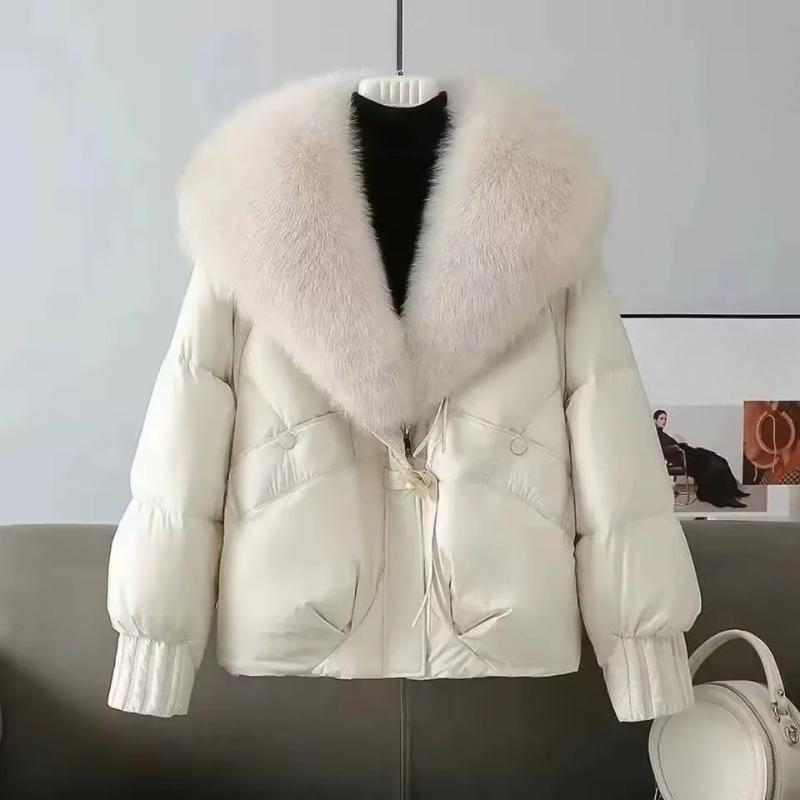 Fashion Winter Down Jacket Women Korean Big Fur Collar Thick Short Parkas Warm Snow Outerwear