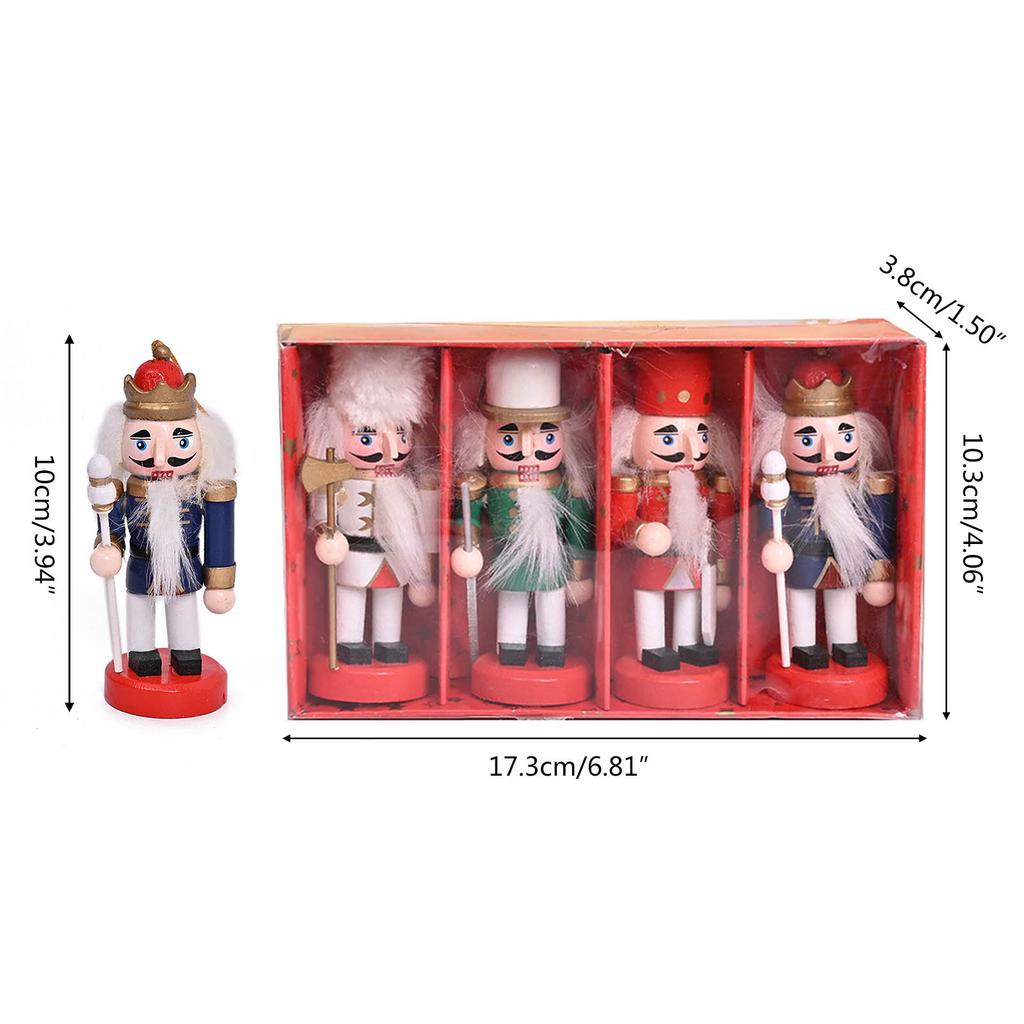 4 Pieces Christmas Wooden Nutcracker Ornament Wood Standing King Figurines Holiday Table Shelf Display Toy Home Decor