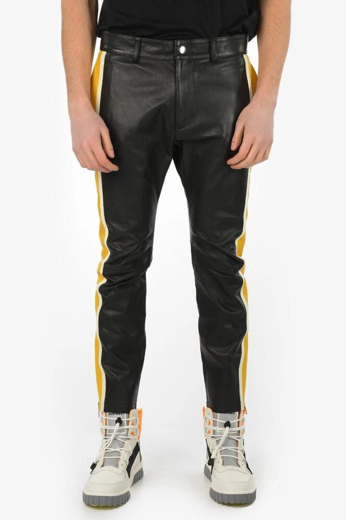 Black & Yellow Stylish Men Pant Motorcycle Leather Halloween Lambskin Designer