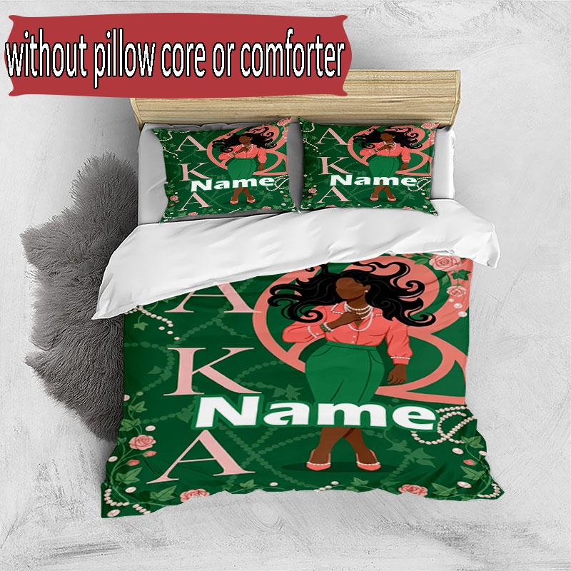3pcs Duvet Cover Set (1*Duvet Cover + 2*Pillowcase, Without Core), Custom Name Alpha Kappa Alpha Pattern Bedding Set, Home Bedroom Decor Gift