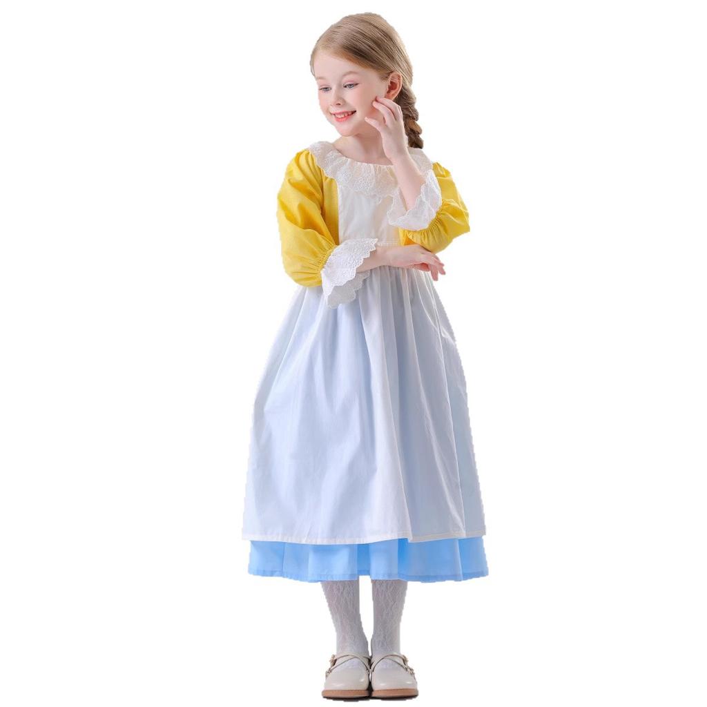 Halloween European Medieval Pastoral Maid Romantic Farm Garden Little Girl Dress Costume