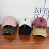New ripped hard top letter baseball cap children wide brim big head circumference show face small versatile sun protection couple cap