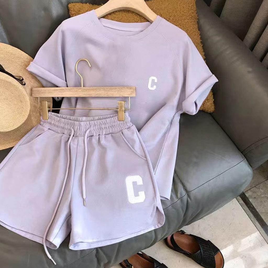 Loose Short-sleeved T-shirt Casual Shorts Sports Print Letter Casual Two-piece Suit