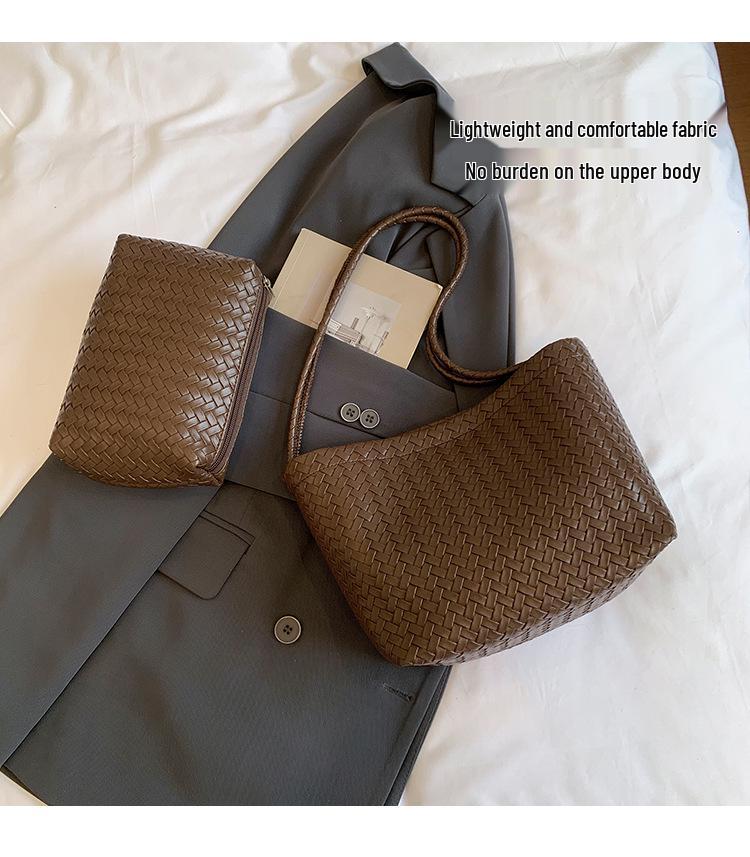 Vintage Cross-Woven Shoulder Tote Bag - Large Capacity, Niche Design Bucket Bag for Women