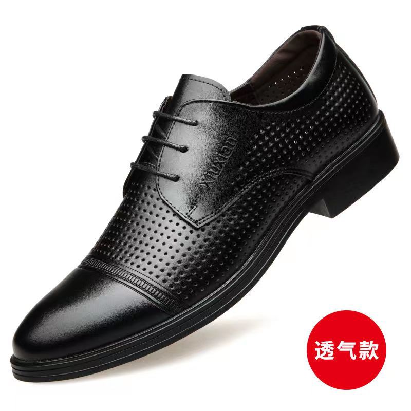 Leather Shoes Men's Summer Hollow Men's British Business Leather Shoes Korean Version Casual Shoes Round Head Strap Leather Shoes