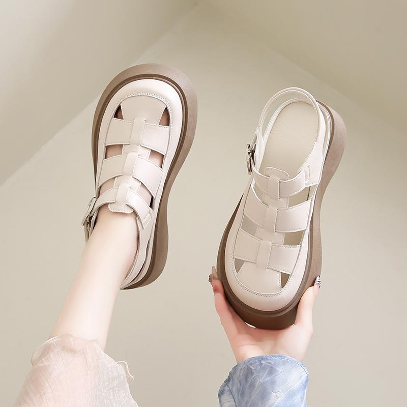 Fashion Thick Heel Women Sandals Women's New Hollow Open Toe Shoes Fashion Casual Sandals Female Designer Flat Roman Shoes Summer 2025