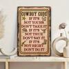 Vintage Metal Sign Cowboy, Rusty Tin Poster for Bar Wall Decor