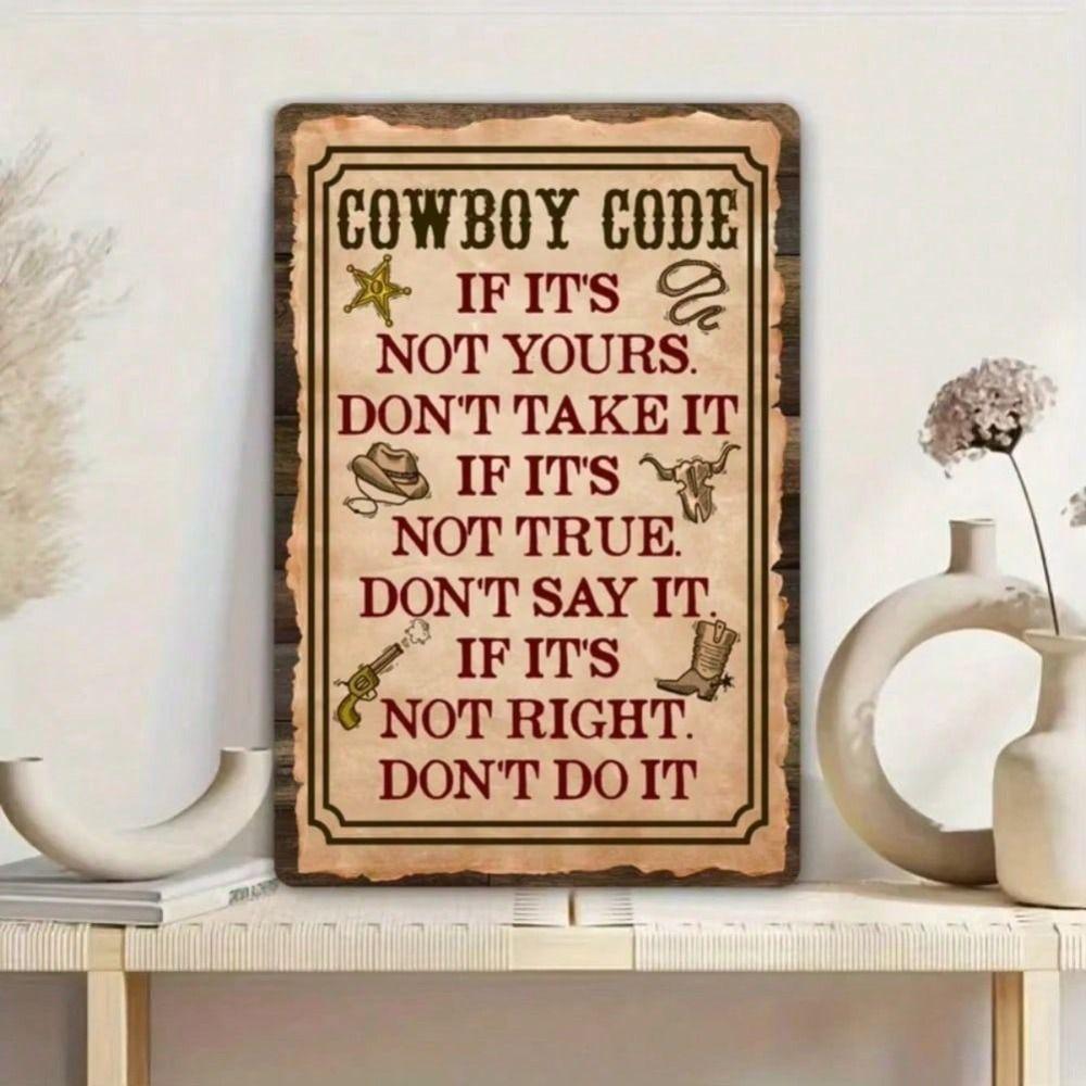 Vintage Metal Sign Cowboy, Rusty Tin Poster for Bar Wall Decor