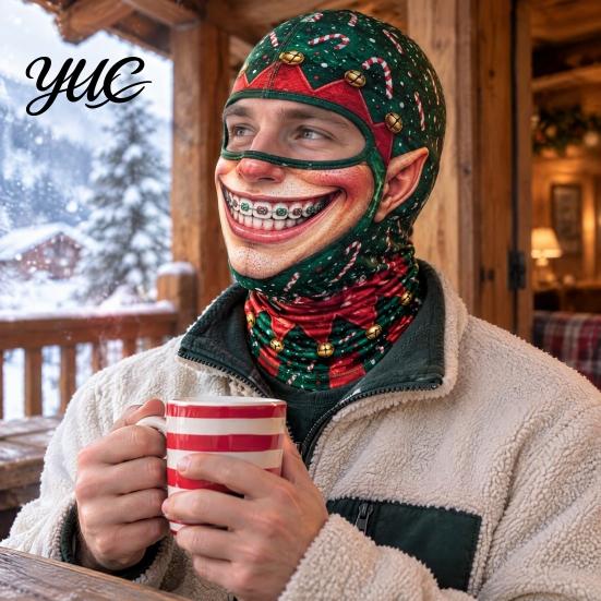 Feiertagskostüm Maske Weihnachten Weihnachtsmann Gesichtsmaske, Lustiger Print Sturmhaube Winddicht Milchseide Kopfbedeckung Faser Nackenwärmer Abdeckung für Außen