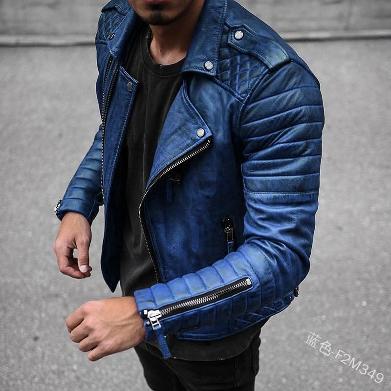 Giacca in Pelle da Motociclista Punk da Uomo S Slim Fit con Manica Punk, Zip e Collo a Revers