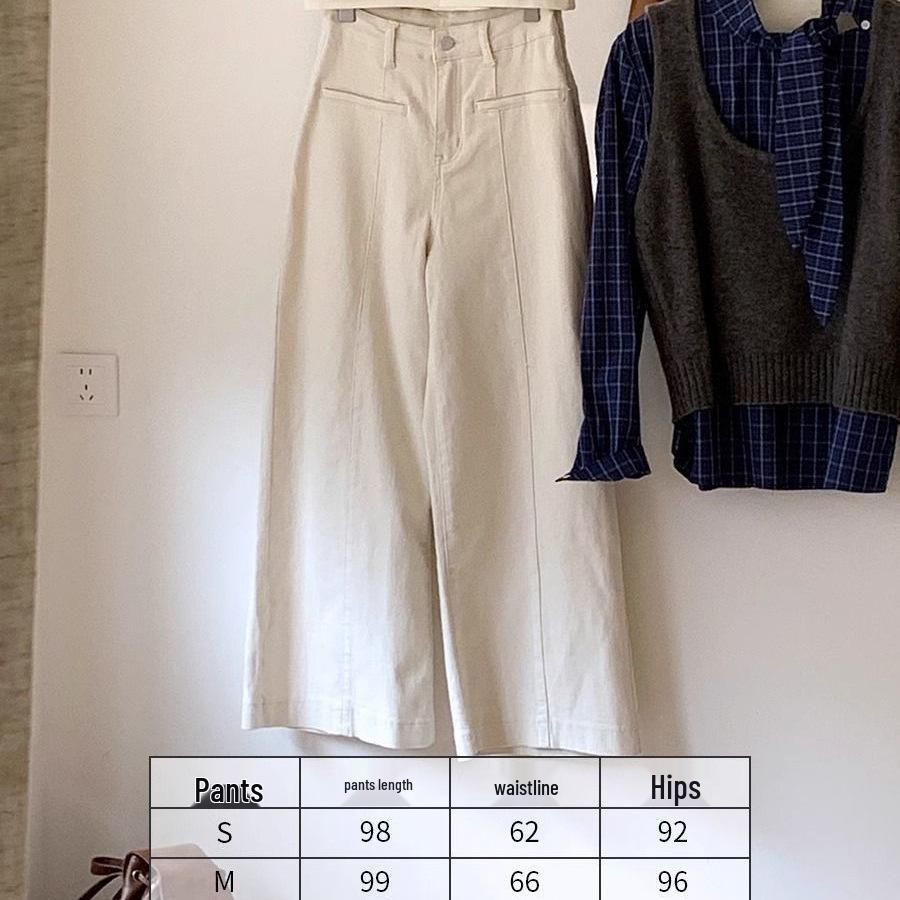 Korean Style Wide-Leg High-Waist Jeans, Summer 2025 Collection, Apricot Casual Versatile Straight Pants