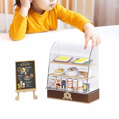 Miniature Bakery Display Case with Dessert Figurine Set for Dollhouse Bakery Store Display Kids Pretend Play Kitchen Toy