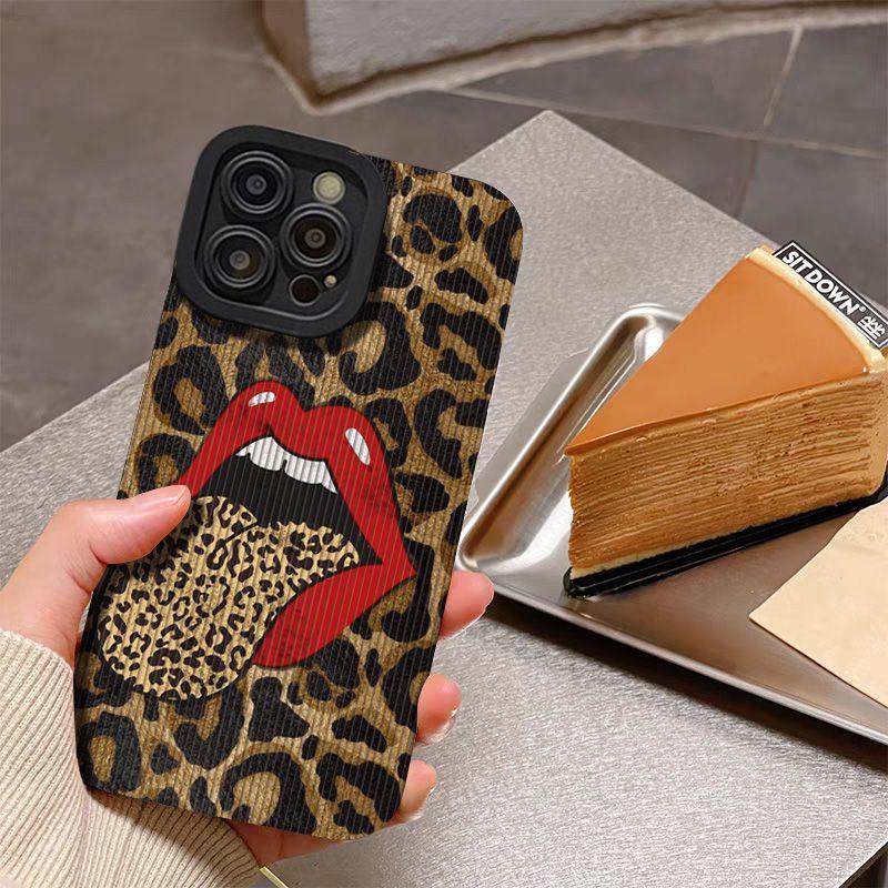 Hot Red Lip Leopard Print Phone Case For Samsung Galaxy S25 S24 S23 S22 S21 S20 Note20 FE Plus Ultra 4G 5G Soft Silicone Cover