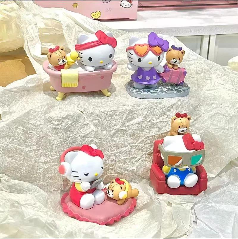 In New Stock Lovelyweek Holiday Kt Cat Series Trendy Toys Cute Kawaii Mini Figures Car Ornaments Cute Girls Surprise Gifts