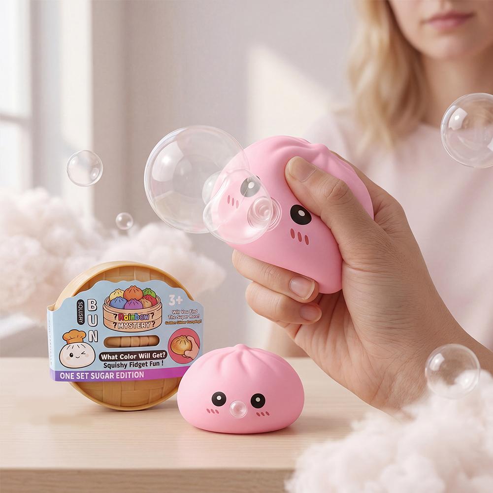 Bola de Compresión de Bollo al Vapor Rebotante Juguetes de Pellizcar Dumpling de Silicona Suave Soplar Burbujas Blandos Alivio del Estrés Misterio Caja Sorpresa Regalos