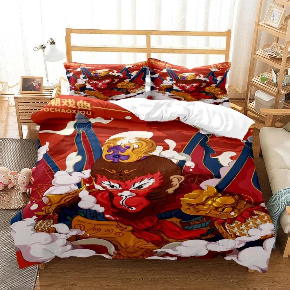 Chinese Cartoon Beijing Opera Natural Digital Printing Polyester Bedding Set Youth Three Piece Set Art Soft And Comfortable