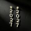 Sparkling 2027 Number Rhinestone Earrings for Women New Year Party Dangle Drop Earrings Fashion Jewelry Gift
