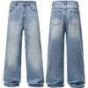 Spring Autumn Men's Vintage Distressed Baggy Straight Jeans High Street Denim Pants Streetwear Male Trousers