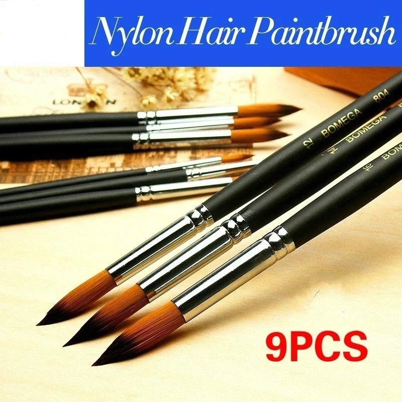 9pcs Long Handle Nylon Watercolor Brush Acrylic Painting Brushes Gouache Pen Pintura Art Supplies Artist Accessories Stationery