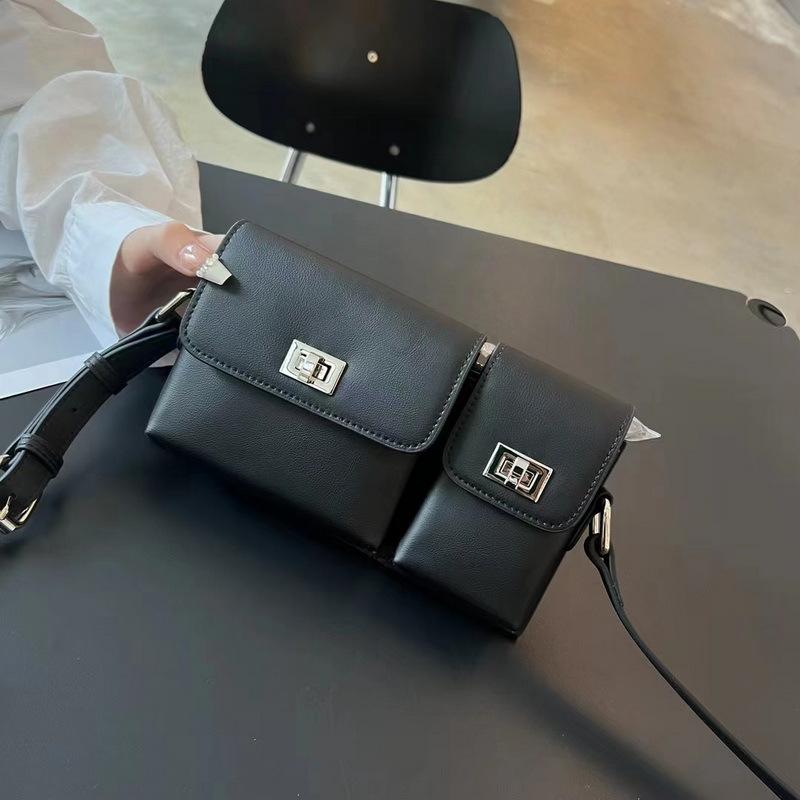 

2026 New Genuine Leather Women s Bag Swift Cowhide Twin Pocket Phone Single Shoulder Diagonal Cross Cross-border 21.5x12x4.5CM чёрный
