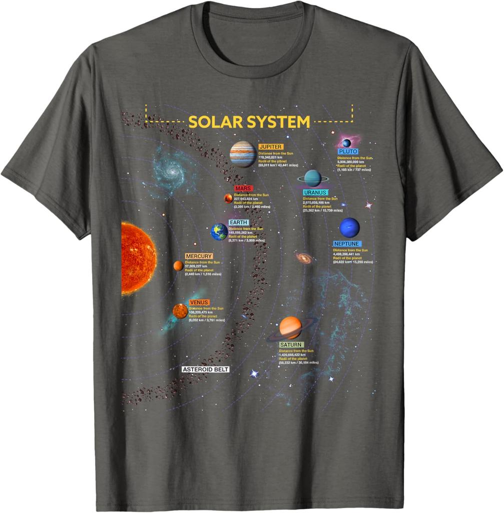 Solar System Planets Graphic Tee Men's Casual Cotton T-Shirt Breathable Trip Wear