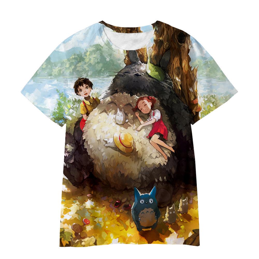 3D Hayao Miyazaki Cartoon Totoro Pattern Printed Casual Short Sleeved Children's Boy T-shirts - Soft Medium Stretch Fabric Summer Relaxed Fit Clothing
